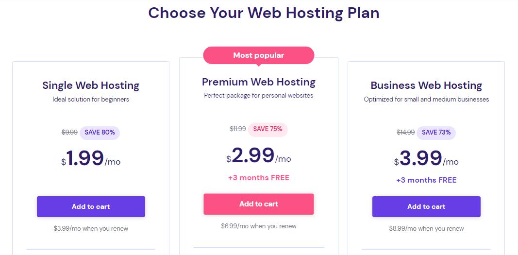Web hosting plans from Hostinger