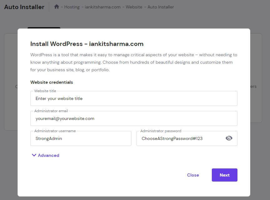 how to setup WordPress on Hostinger