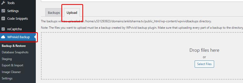 How to upload backup on WordPress