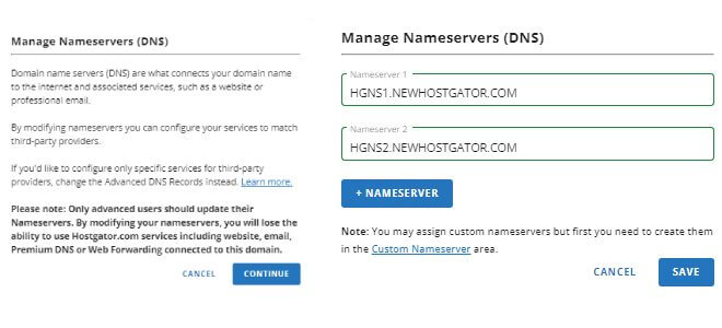 Update name servers Hostgator